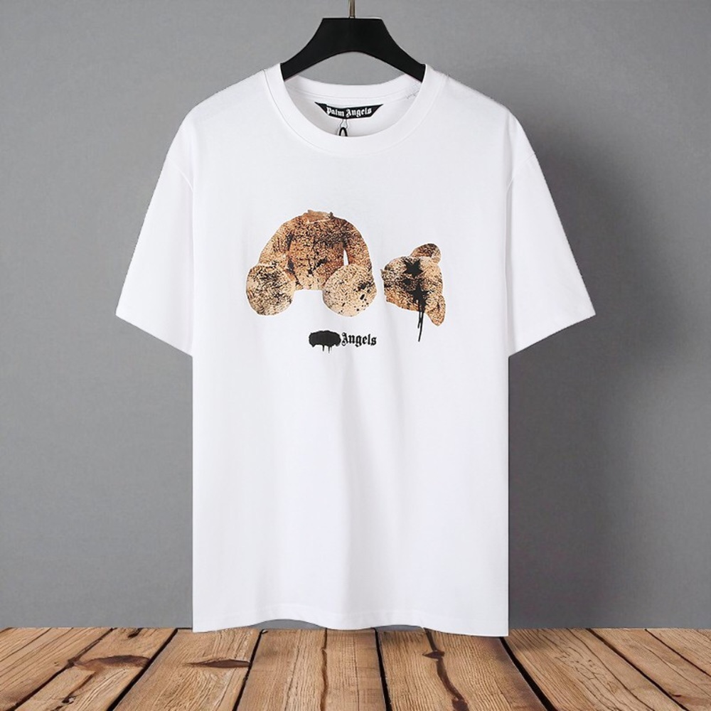 Palm Angels White and Brown Short Sleeve Tees
